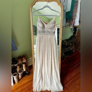 BHLDN Adrianna Papell Beaded Chiffon Gown in Beige size 0